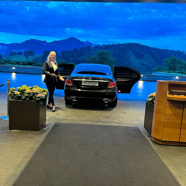 Limousine mit Bergen im Hintergrund